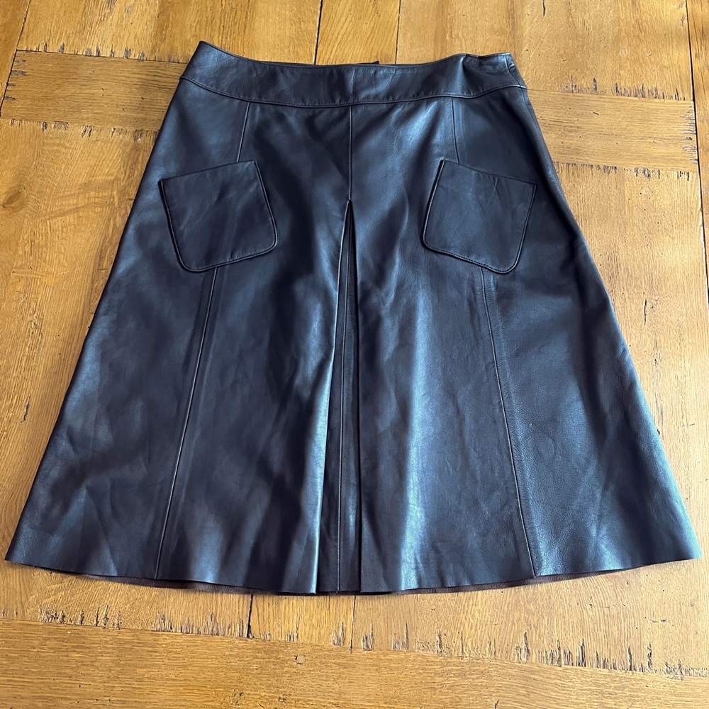 Etcetera chocolate brown leather skirt Sz 8 LIKE NEW!